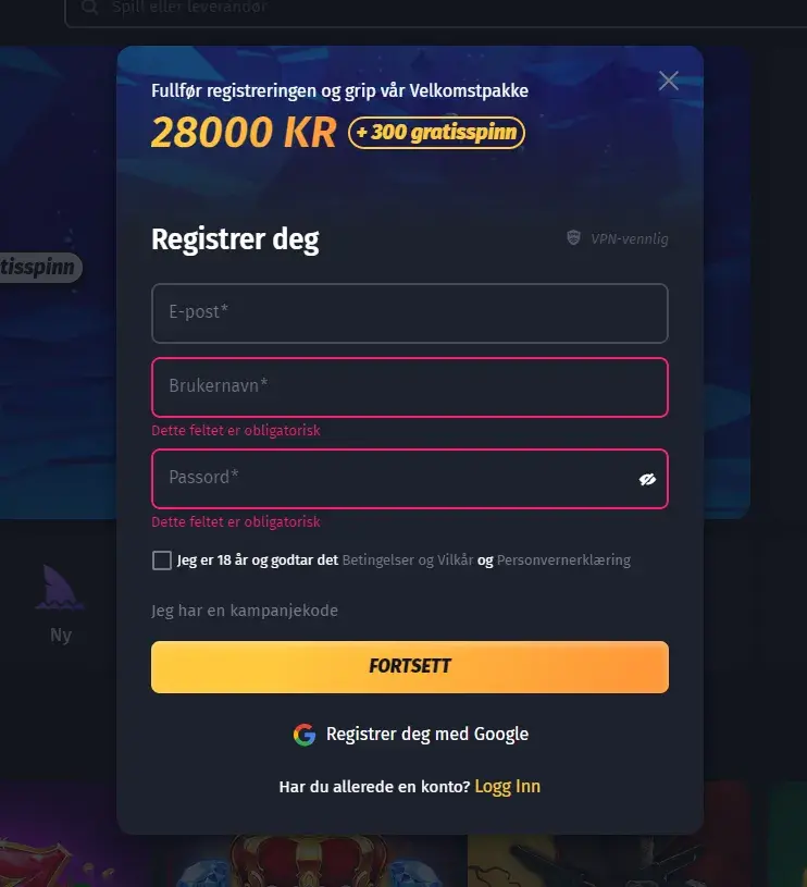 registrer deg winshark